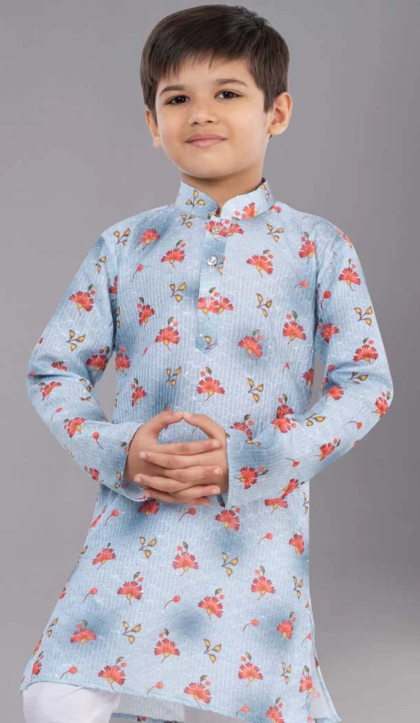 Festival Wear Multi Color Polyester Sequins Work Kid's Kurta Pajama - 12060204889