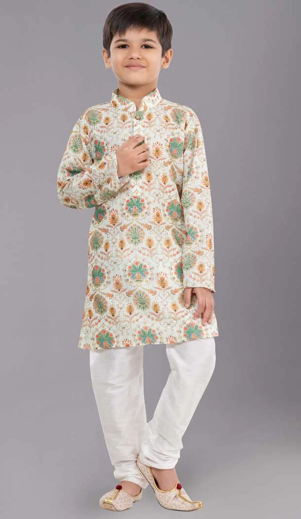 Designer Multi Color Polyester Sequins Work Kids Wear Boys Kurta Pajama - 12060204892