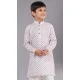 White Polyester Printed Kids Wear Boys Kurta Pajama - 12060204897