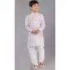 White Polyester Printed Kids Wear Boys Kurta Pajama - 12060204897