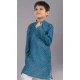 Teal Polyester Printed Kids Wear Boys Kurta Pajama - 12060204899