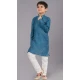 Teal Polyester Printed Kids Wear Boys Kurta Pajama - 12060204899