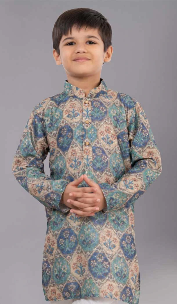 Multi Color Polyester Printed Designer Kids Wear Boys Kurta Pajama - 12060204904