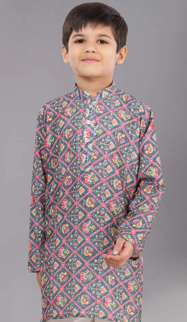 Multi Color Polyester Mono Printed Kids Wear Boys Kurta Pajama - 12060204911