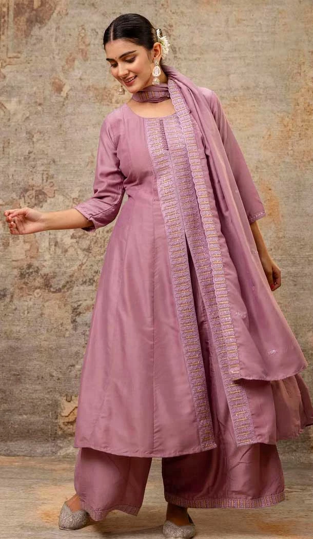 Lavender Silk Resham Work Designer Anarkali Suit - 11608202132