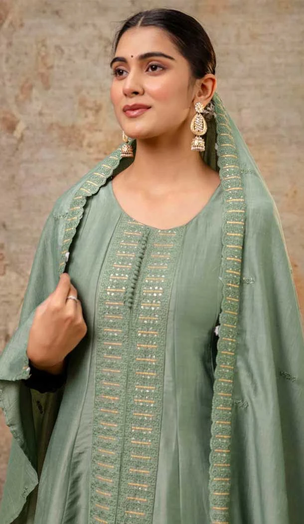 Pista Green Color Silk Resham Work Designer Anarkali Suit - 11608202133