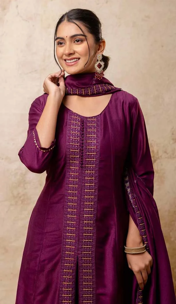Purple Silk Resham Work Designer Anarkali Suit - 11608202134