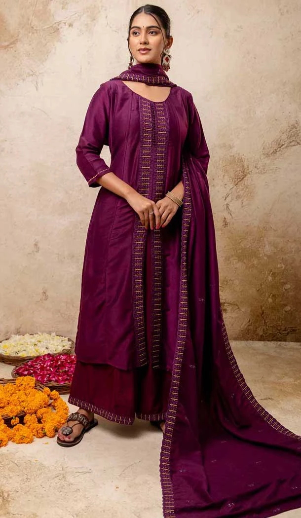 Purple Silk Resham Work Designer Anarkali Suit - 11608202134