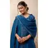 Teal Blue Silk Resham Work Designer Plus Size Anarkali Suit - 11608202135