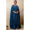 Teal Blue Silk Resham Work Designer Plus Size Anarkali Suit - 11608202135