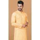 Yellow Cotton Crochet Work Casual Wear Men Kurta Pajama - 12082205013