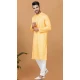 Yellow Crochet Work Cotton Casual Wear Men Kurta Pajama - 12082205016
