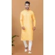 Yellow Crochet Work Cotton Casual Wear Men Kurta Pajama - 12082205016