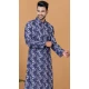 Blue Cotton Crochet Work Casual Wear Men Kurta Pajama - 12082205018