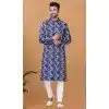 Blue Cotton Crochet Work Casual Wear Plus Size Men Kurta Pajama - 12082205018