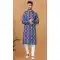Blue Cotton Crochet Work Casual Wear Men Kurta Pajama - 12082205018