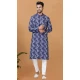 Blue Cotton Crochet Work Casual Wear Men Kurta Pajama - 12082205018