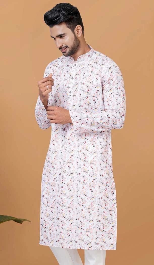 Off White Cotton Crochet Work Casual Wear Men Kurta Pajama - 12082205019