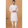 Off White Cotton Crochet Work Casual Wear Plus Size Men Kurta Pajama - 12082205019
