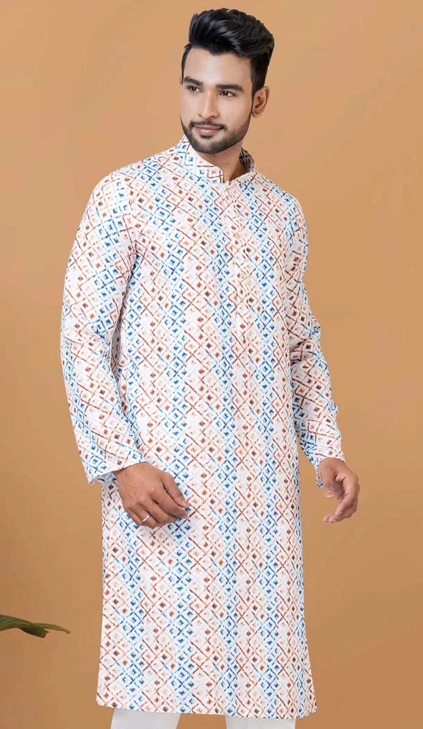 Multi Color Digital Printed Cotton Casual Wear Men Kurta Pajama - 12082205020