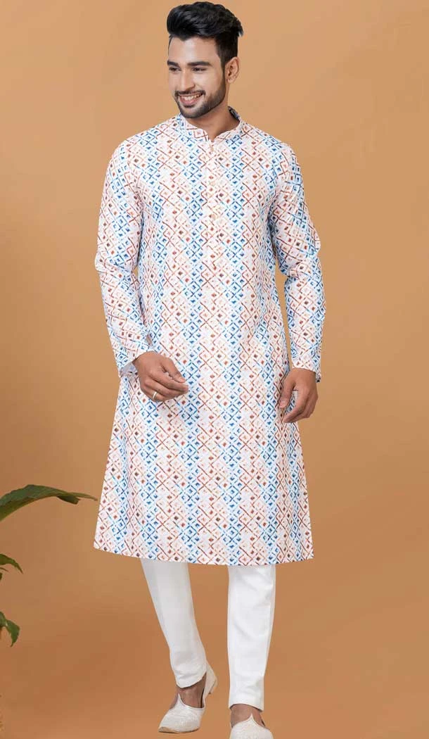 Multi Color Digital Printed Cotton Casual Wear Men Kurta Pajama - 12082205020