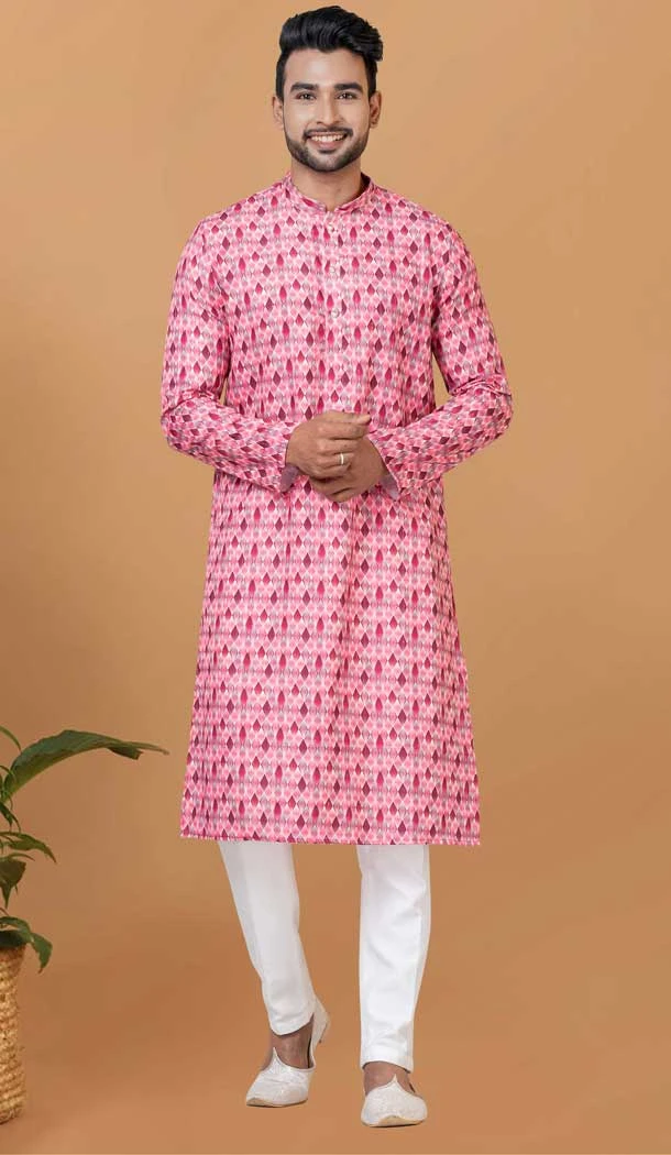 Cotton Crochet Work Casual Wear Men Kurta Pajama In Multi Color - 12082205021
