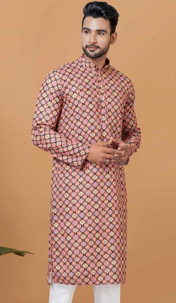 Crochet Work Cotton Casual Wear Men Kurta Pajama In Multi Color - 12082205022