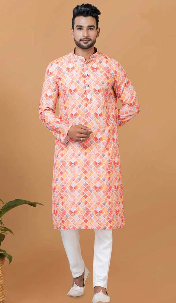 Cotton Crochet Work Casual Wear Designer Men Kurta Pajama In Multi Color - 12082205024