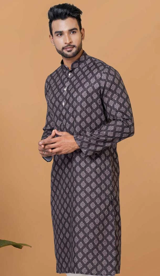 Dark Blue Cotton Crochet Work Casual Wear Men Kurta Pajama - 12082205025