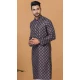 Dark Blue Cotton Crochet Work Casual Wear Men Kurta Pajama - 12082205025