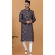Dark Blue Cotton Crochet Work Casual Wear Men Kurta Pajama - 12082205025