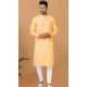 Golden Cotton Crochet Work Casual Wear Men Kurta Pajama - 12082205026