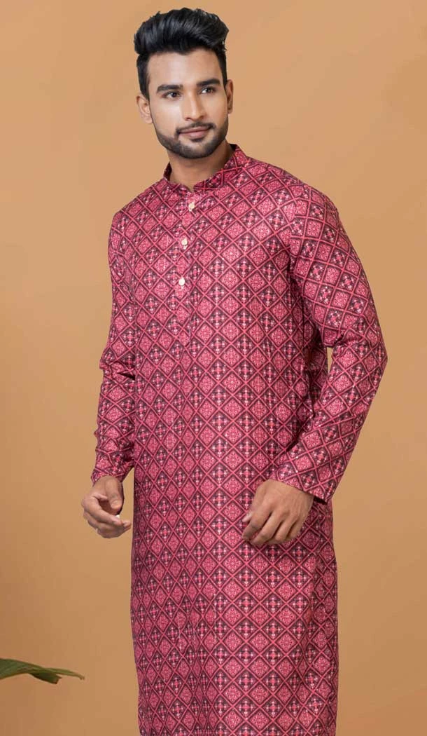Maroon Cotton Crochet Work Casual Wear Men Kurta Pajama - 12082205028
