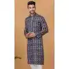 Cotton Crochet Work Casual Wear Plus Size Men Kurta Pajama In Grey - 12082205030