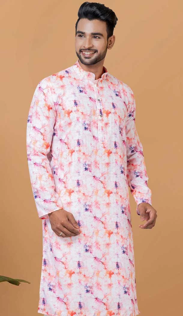 Digital Printed Cotton Casual Wear Men Kurta Pajama In Multi Color - 12082205032