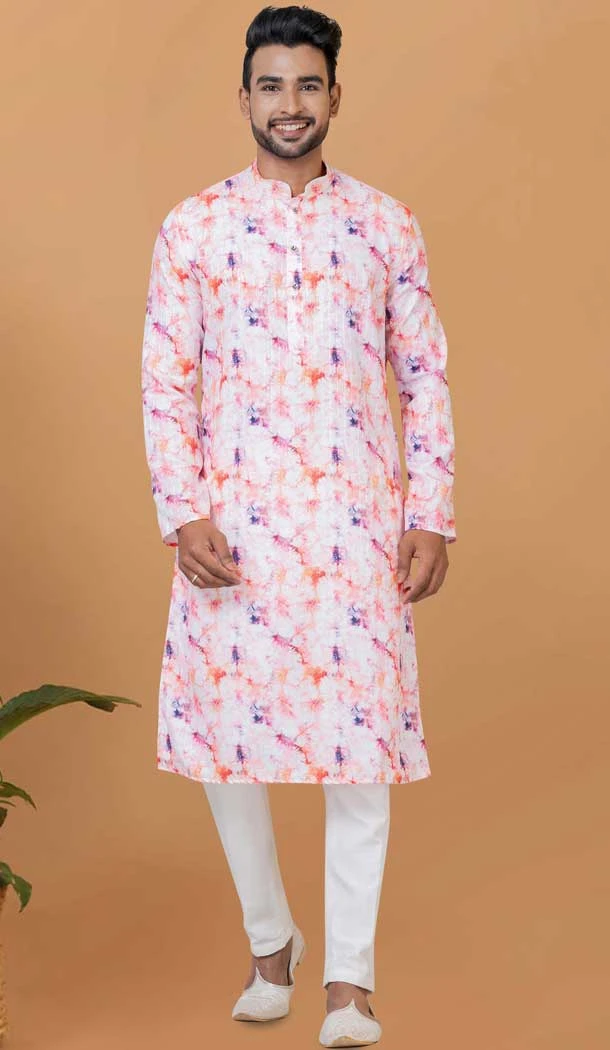 Digital Printed Cotton Casual Wear Men Kurta Pajama In Multi Color - 12082205032