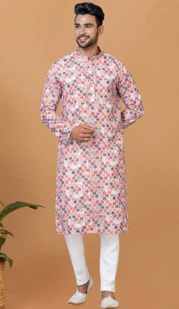 Designer Digital Printed Cotton Casual Wear Men Kurta Pajama In Multi Color - 12082205033