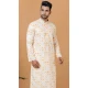 Off White Crochet Work Cotton Casual Wear Men Kurta Pajama - 12082205034