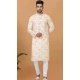 Off White Crochet Work Cotton Casual Wear Men Kurta Pajama - 12082205034
