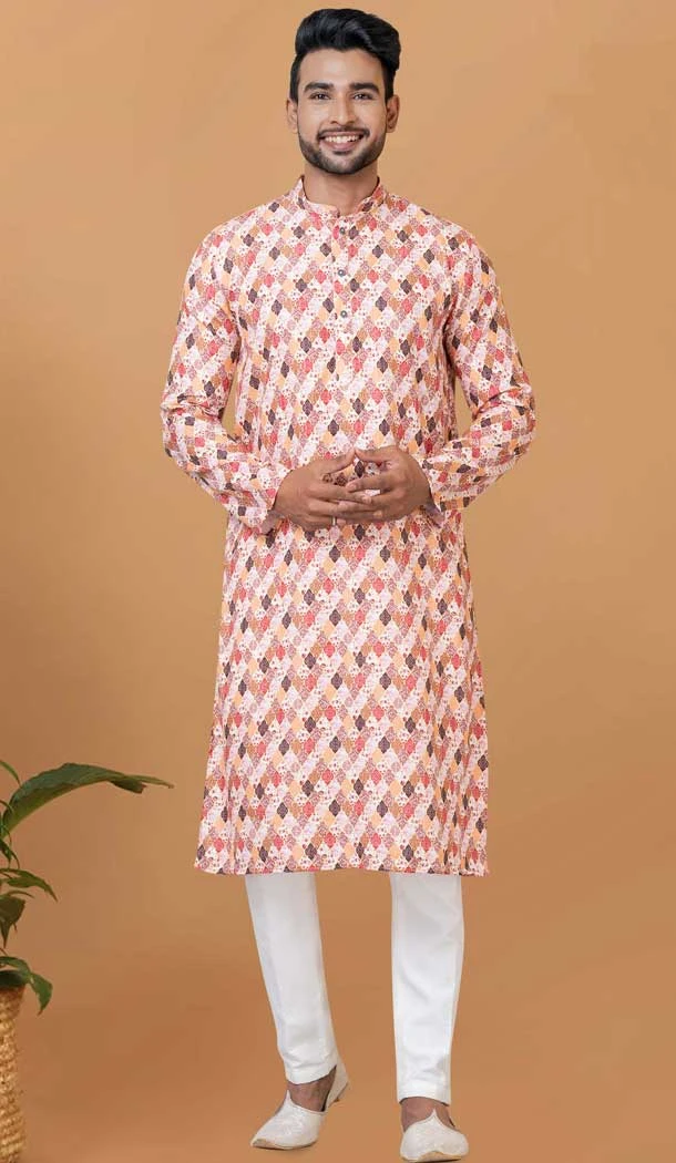 Casual Wear Multi Color Digital Printed Cotton Men Kurta Pajama - 12082205036