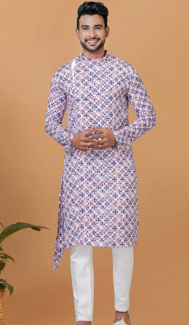 Beautiful Casual Wear Multi Color Digital Printed Cotton Men Kurta Pajama - 12082205038