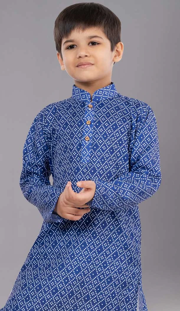 Royal Blue Cotton Digital Printed Kids Wear Boys Kurta Pajama - 12085205067