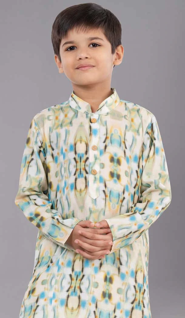 Multi Color Digital Printed Cotton Kids Wear Boys Kurta Pajama - 12085205070