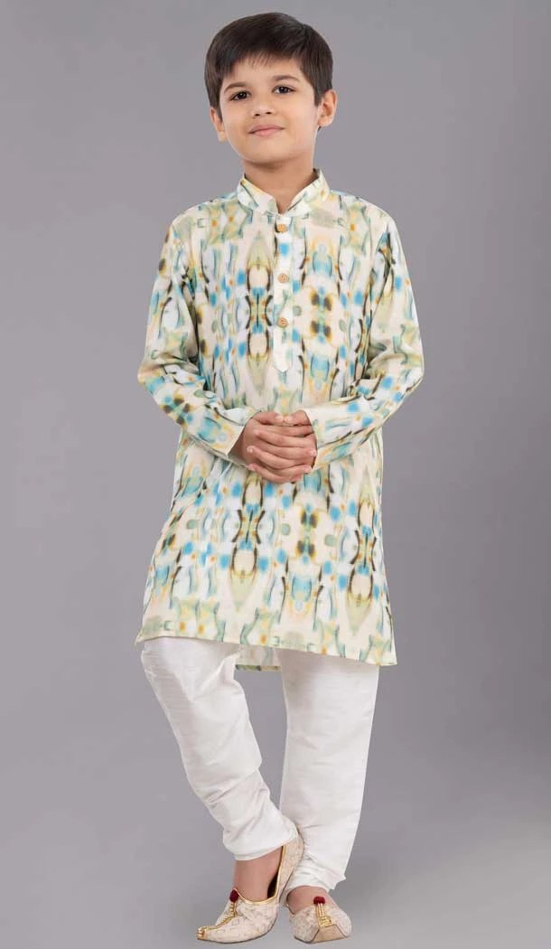 Multi Color Digital Printed Cotton Kids Wear Boys Kurta Pajama - 12085205070