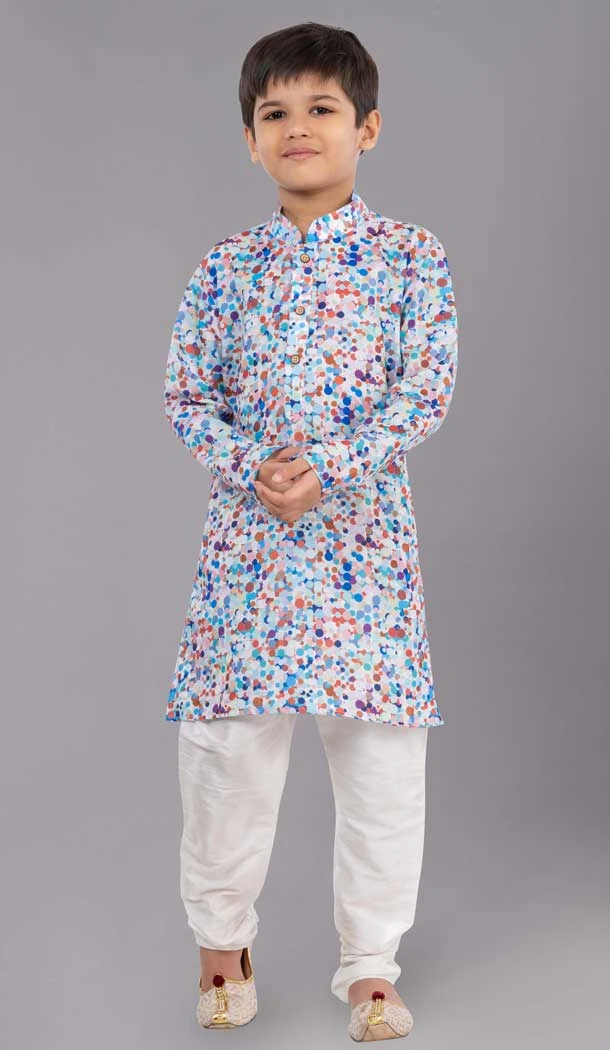 Cotton Digital Printed Kids Wear Boys Kurta Pajama In Multi Color - 12085205073