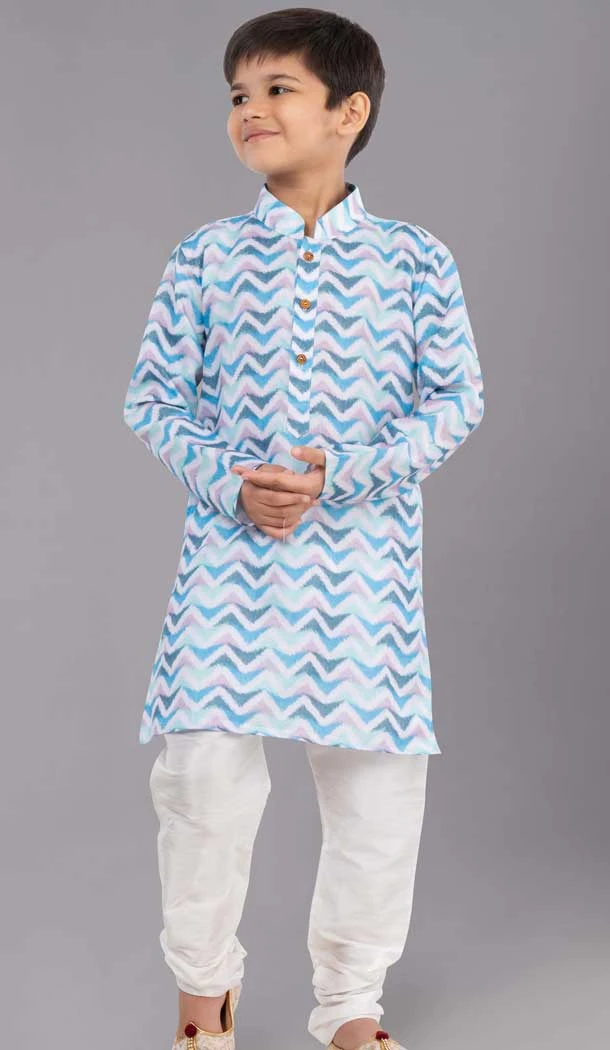 Multi Color Cotton Digital Printed Function Wear Premium Kid's Boys Kurta Pajama - 12085205074