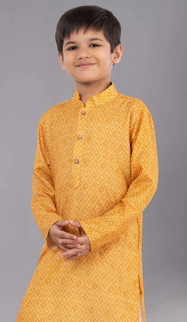 Yellow Cotton Digital Printed Designer Kids Wear Boys Kurta Pajama - 12085205077