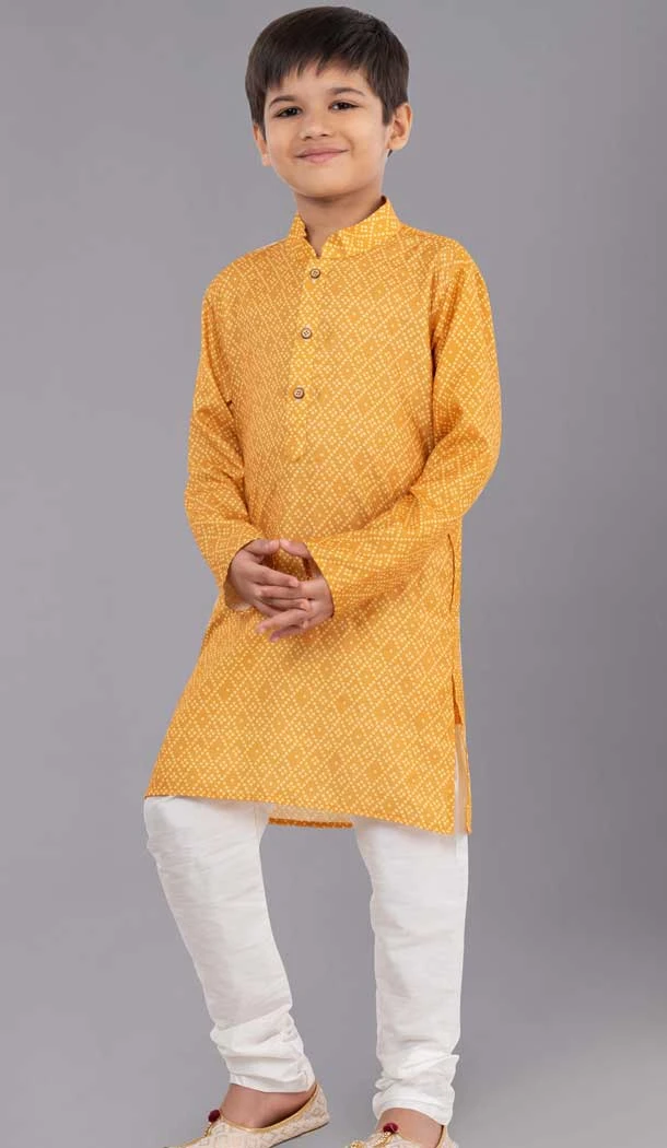 Yellow Cotton Digital Printed Designer Kids Wear Boys Kurta Pajama - 12085205077