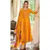Vichitra Silk Embroidered Party Wear Plus Size Anarkali Suit In Yellow - 12093205203