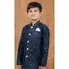 Navy Blue Jacquard Silk Weaving Work Wedding Wear Kid Boys Kurta With Dhoti - 12083205039
